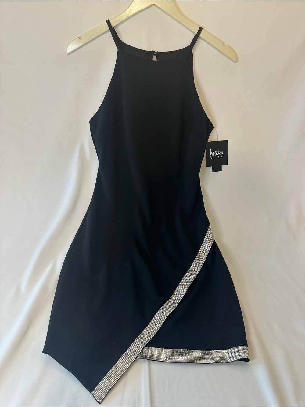 NWT by & by Women's Black Spaghetti Strap Evening Dress with BlingAccents Size M